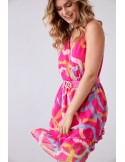 Light patterned dress with a belt, pink and blue 03040 - Online store - Boutique